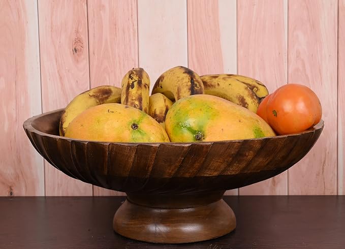 EDHAS Mango Wood Decorative Wooden Bowl Hand Carved Home Decor - Image 2