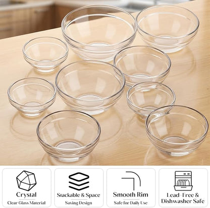 LemonRoad 20 Pcs Glass Prep Bowls Sets 4 Sizes 2.5/4.5/8.5/12.9 oz Cooking Clear Small Prep Pinch Bowls Mini Stackable for Toppings, Kitchen, Salt, Spices, Dipping, Baking & Meal