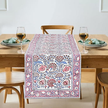Pigeon Blue Hand Block Print 100% Cotton Table Runner 16x70 Inch | Perfect by Ridhi