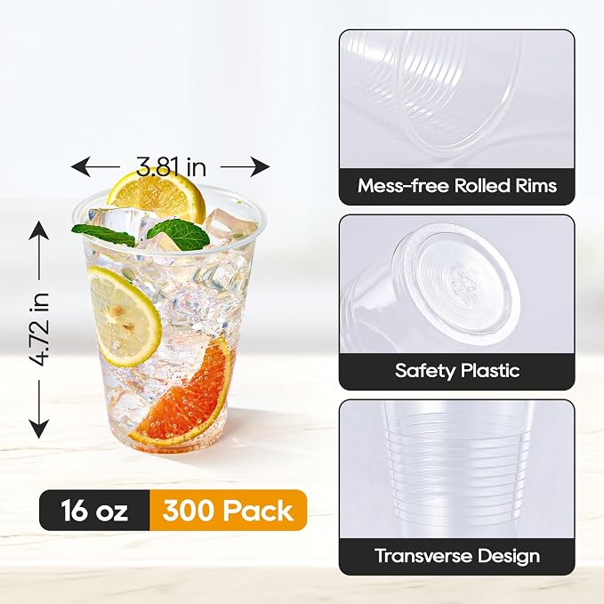 Turbo Bee 16 oz Clear Plastic Cups, Soda & Iced Drinks, Bulk Cups - Image 3