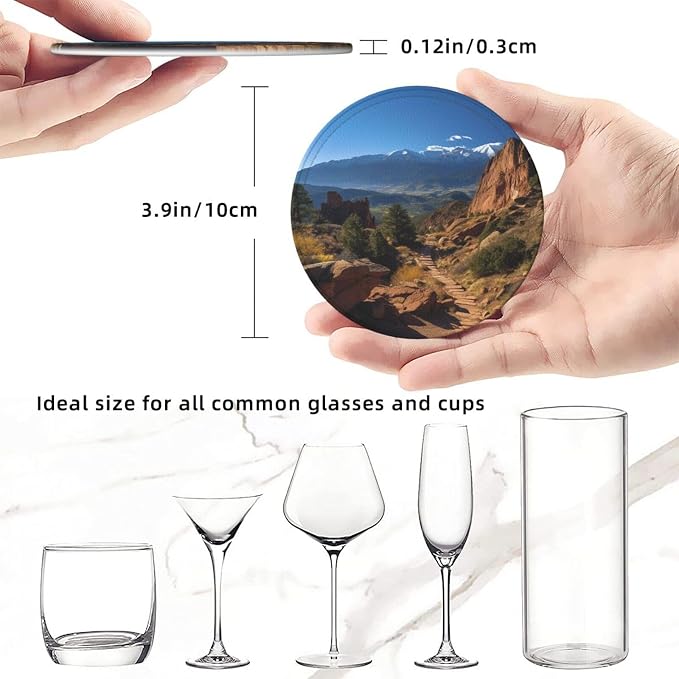 6Pcs PU Leather Coaster for Drinks, Pikes Peak Colorado Cup Coasters - Image 2