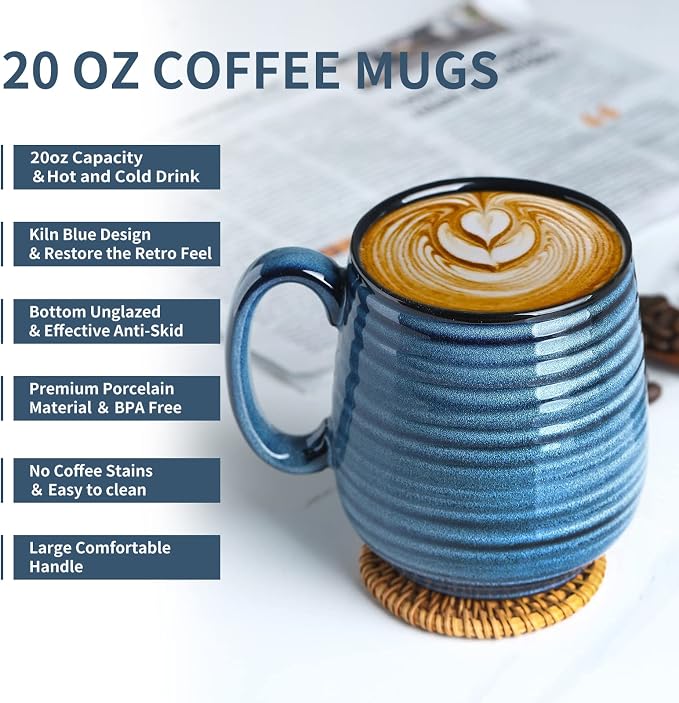 HASENSE Large Coffee Mugs Set of 2, Ceramic 20 oz Coffee Cups - Image 3