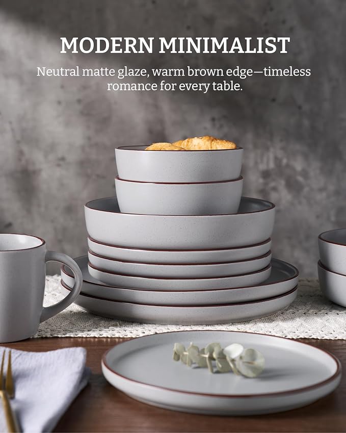 Famiware Mercury 24-Piece Stoneware Dinnerware Set, Light Grey | Plates and - Image 5
