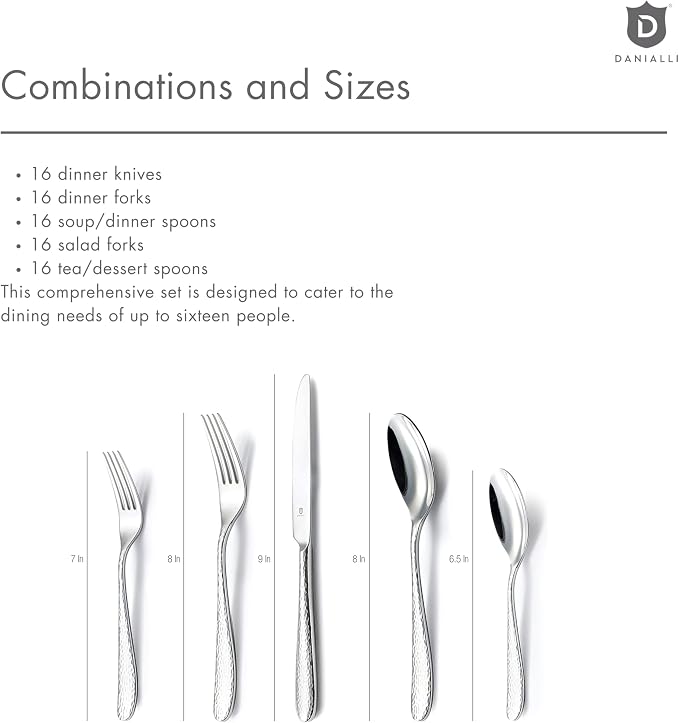 Hammered Silverware Set | Premium 18/10 Stainless Steel Flatware Service - Image 6