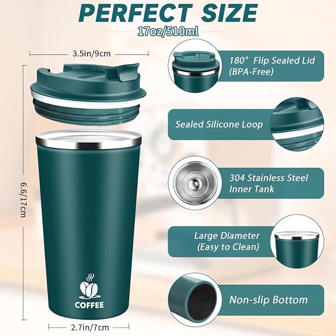 Insulated Travel Coffee Mug Reusable Coffee Tumbler Cup - Image 2