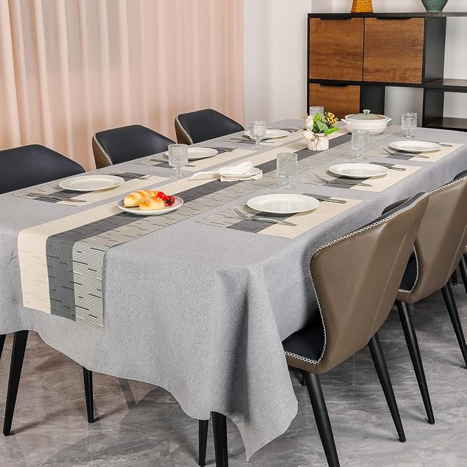 Table Runner 53 Inches Long, Vinyl Woven Farmhouse Table Runners | Washable - Image 6