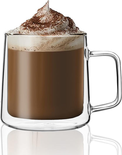 CNGLASS Double Walled Glass Coffee Mugs, 15oz Insulated Glass Mugs by CNGLASS