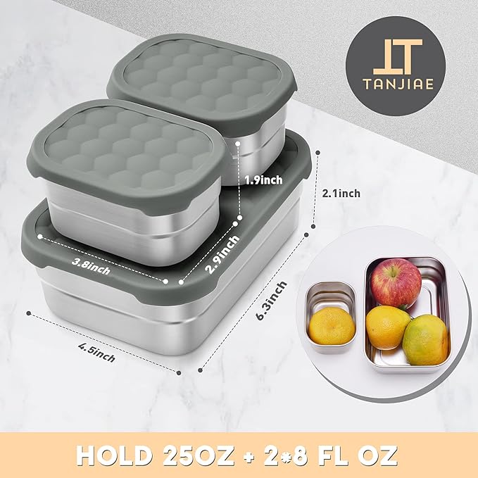 3 CUP+1 CUP Stainless Steel Lunch Snack Containers Set | Leak Proof 304 - Image 3