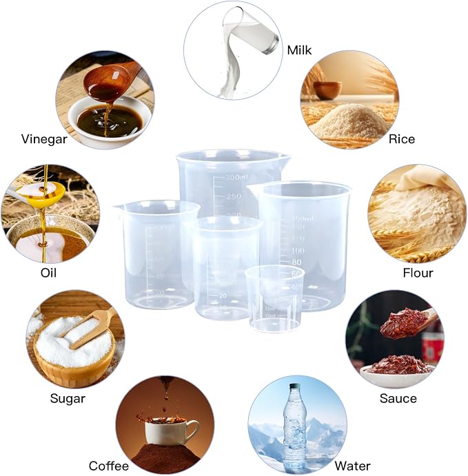 5 Pack Plastic Measuring Jugs, Transparent Lab Graduated Beakers, Heat - Image 7