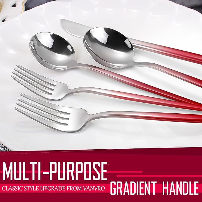 VANVRO Gradient Red Silverware Set, 20-Piece Stainless Steel Flatware Set - Image 3
