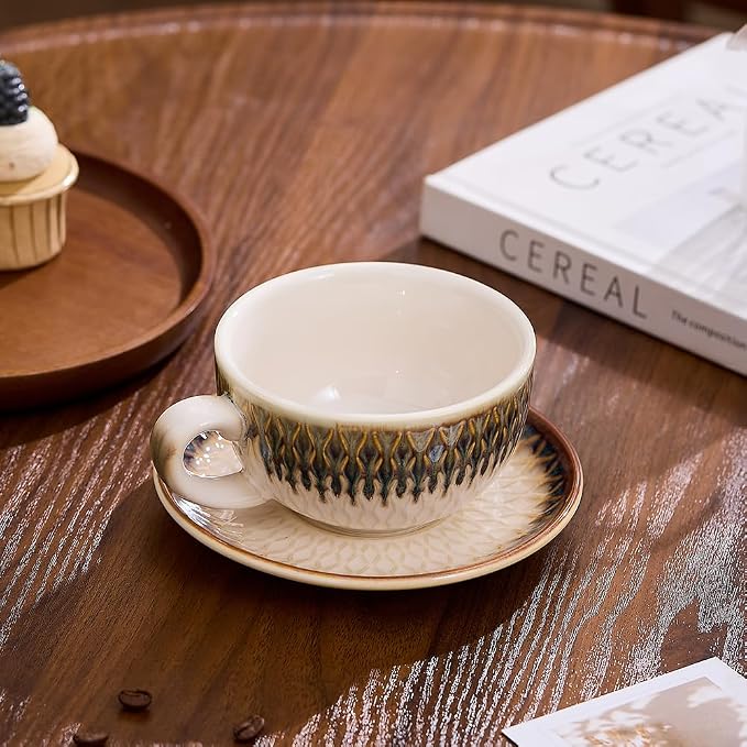 Coffeezone Vintage Design 12 oz Ceramic Latte Art Cappuccino Barista Cup - Image 3