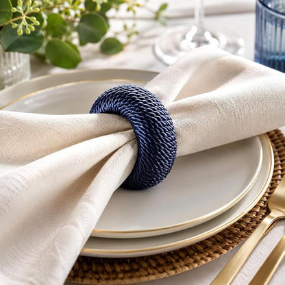 Blue Napkin Rings Set of 12, Rustic Boho Rayon | Rayon over plastic core - Image 6