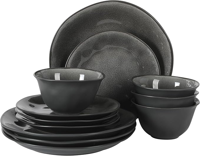 Gibson Elite Port Barton Plates and Bowls Sets, 12-Piece Stoneware Dinnerware by GibsonHomewares