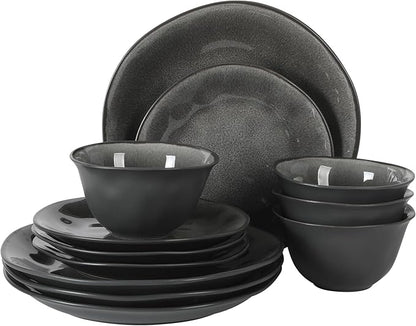 Gibson Elite Port Barton Plates and Bowls Sets, 12-Piece Stoneware Dinnerware by GibsonHomewares