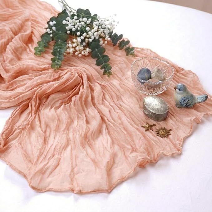 10 Pack Blush Pink Cheesecloth Table Runner 17 x 108 Inch | Boho Gauze Fabric - Image 6