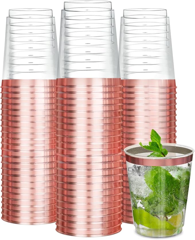 R-kay Rose Gold Plastic Cups, Heavy Duty 10 OZ Disposable cups, Plastic by R-KAY