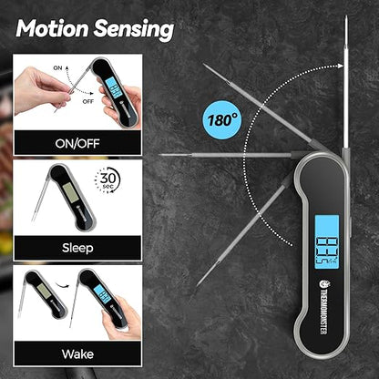0.5 Sec Instant Read Meat Thermometer Digital with ±0.5℉ Precision, Food Thermometer for Cooking Kitchen Gadgets, Oven Grill Candy BBQ Essentials Accessories, Gifts for Him Dad Men Birthday, Grey