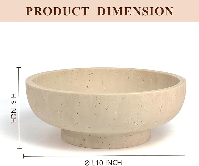 Decorative Resin Bowl, Large Fruit Bowl, Artificial Travertine Beige | Perfect - Image 2