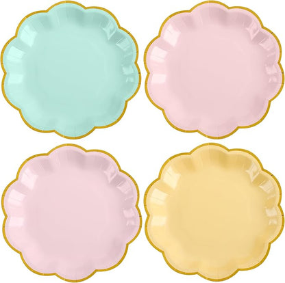 48 Pcs Pastel Scalloped Paper Plates 7 Inch Disposable Macaron Colorful Dessert Plates with Gold Edge Gradient Rainbow Party Supplies for Wedding Birthday Baby Shower Bridal Summer Decorations