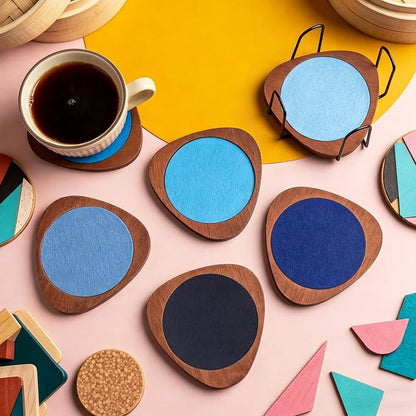 6 Pcs Mid Century Modern Coasters Wood Absorbent Coaster - Image 7
