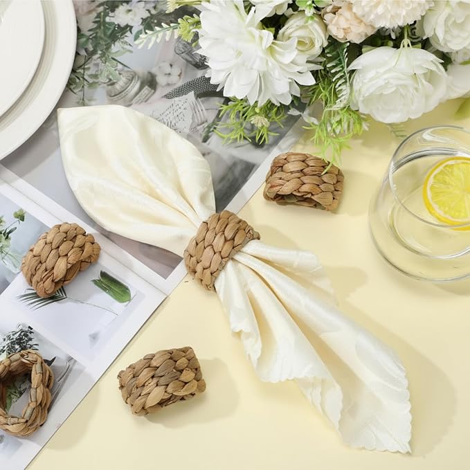 LemonRoad 24 Pcs Wedding Woven Napkin Rings Farmhouse Rustic Boho Napkins Ring - Image 4