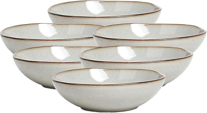 Organic Shape Highland Ceramic Soup/pasta Bowl, 6pcs Reactive Glaze 8inch Bowls with Wavy Edge, for Kitchen, Microwave & Dishwasher Safe, Scratch Resistant-grey