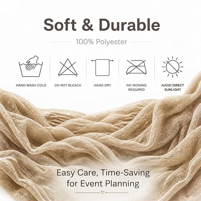 10 Pack Beige Table Runner 10FT Gauze Cheesecloth Table Runner | 21x120 Inch - Image 8