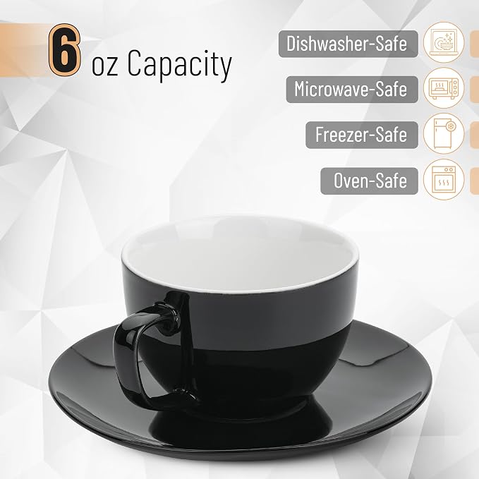 BTaT- Cappuccino Cups with Saucers 6 oz, Au Lait, Flat White, Dishwasher - Image 3