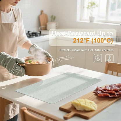 Heat Resistant Placemats Set of 2, 17x12in Waterproof Wipeable Faux Leather Non Slip Table Mats, Easy to Clean, Stain Resistant, for Kitchen Dining Room– Sage Green