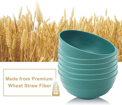 Wheat Straw Large Bowls 60 OZ, Popcorn bowl Bowls Set of 6, Unbreakable and Lightweight Large Serving Bowl for Kitchen, Dorm, Microwave and Dishwasher Safe Big Plastic Bowl Reusable - Green