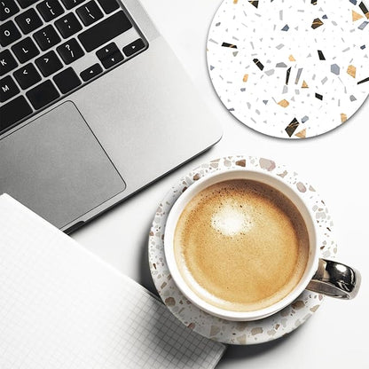 Terrazzo Ceramic Coasters with Holder Set of 6, Modern Art Absorbent Drink Cup Mat for Coffee Table Protection, 4 Inches Minimalist Artistic Home Kitchen Decor Housewarming Gifts