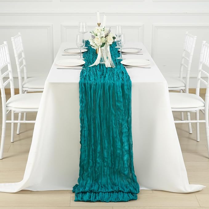 8 Pack Teal Green Cheesecloth Table Runner 120 Inch Boho Wedding Decor | - Image 4