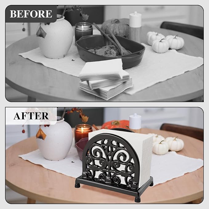 JOGREFUL Cast Iron Napkin Holder, Kitchen Organizer Scrollwork Latte Gold | - Image 4