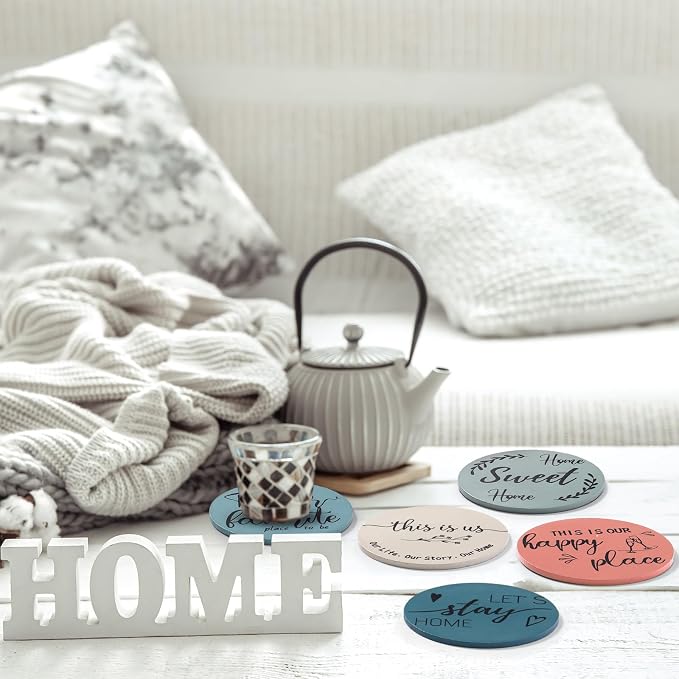 Queekay Coasters Set of 6 House Warming Gifts New Home Wooden Farmhouse Drink - Image 5