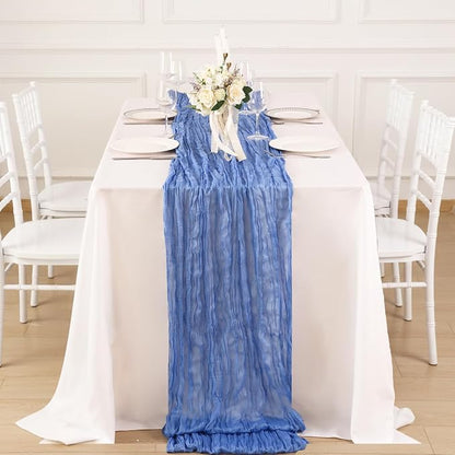 1 Pack Blue Cheesecloth Table Runner 120 Inch Boho Wedding Decor | Cheesecloth - Image 4