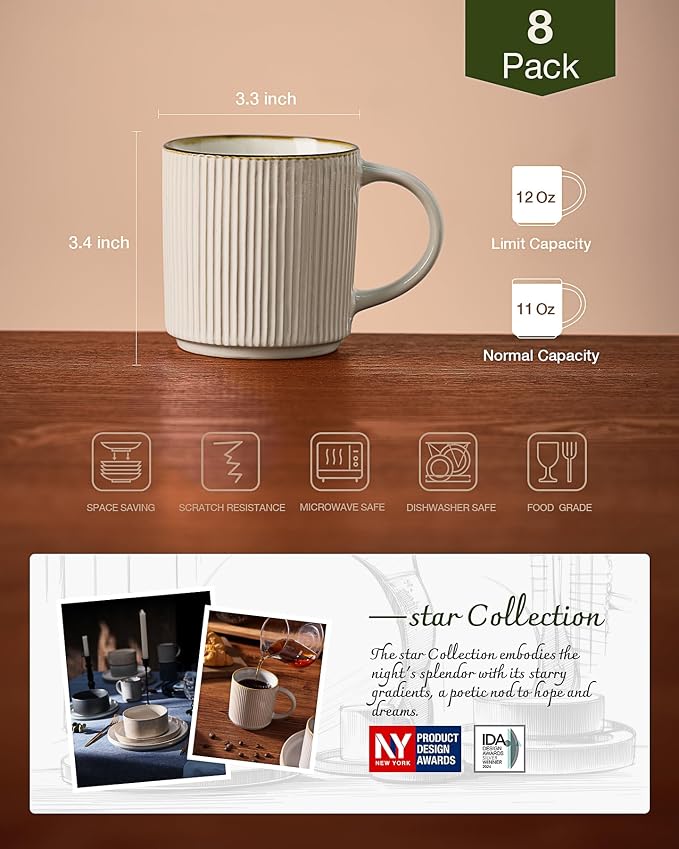famiware Coffee Mug Set for 8, Star 12 oz Catering Mugs Cup Set - Image 4
