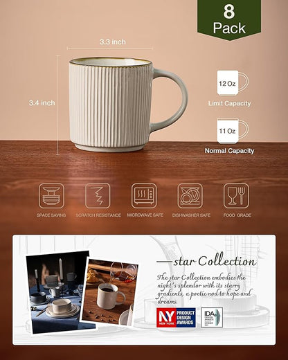 famiware Coffee Mug Set for 8, Star 12 oz Catering Mugs Cup Set - Image 4