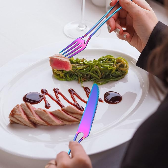 A·HOUSEWARE Iridescent Silverware Hollow Design 20 Piece Stainless Steel - Image 7
