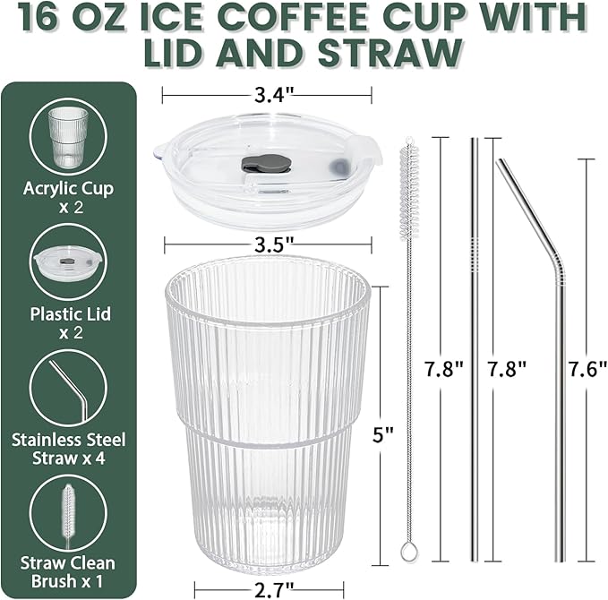 HIGIINC Iced Coffee Cups With Lids and Straws 2 Pcs, 16 OZ Unbreakable Cup - Image 3