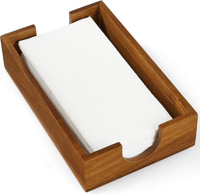 Napkin Holder for Bathroom, Acacia Wooden Guest Towel Holder Tray for Bathroom by Bivvclaz