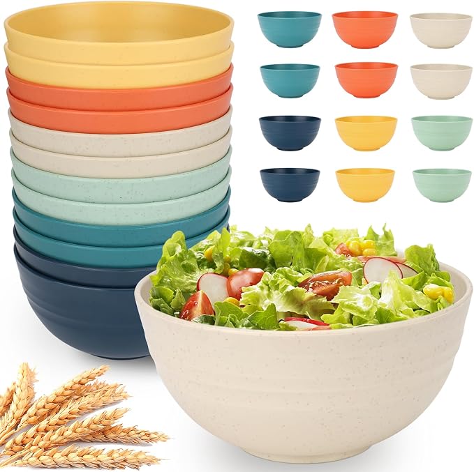 12 PCS Unbreakable Cereal Bowls Set, 26 Oz Wheat Straw Bowl Sets, Microwave & by UUGLAM