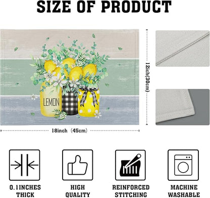 Lemon Floral Eucalyptus Vase Placemats Set of 4, 12 x 18 Inch Yellow Lemon Fruit Non-Slip Rectangle Place Mat Farmhouse Decoration for Spring Summer Seasonal Holiday Dining Table Mats