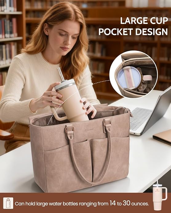 Laptop Tote Bag for Women, Leather Work Tote - Image 5