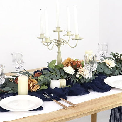 Wedding Cheesecloth Table Runner Bulk Gauze Table Runners Navy Blue 10FT Boho Cheese Cloth Fabric Romantic Wedding Centerpieces for Tables Navy Sheer Chiffon Table Runner for Bridal Party Reception