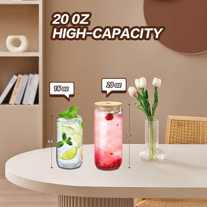 20oz Glass Cups with Lids and Straws Set of 4 – Aesthetic Large Iced Coffee - Image 2