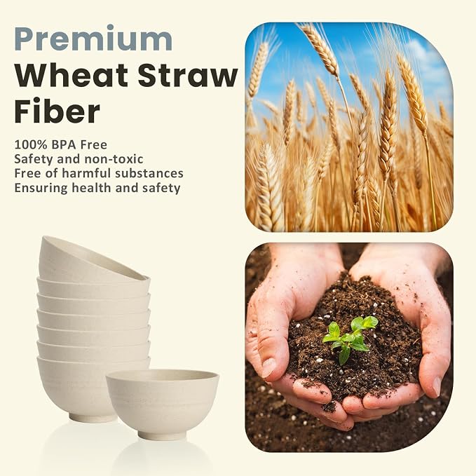10 OZ Dessert Bowls Wheat Straw Small Bowls Reusable Kids Bowl Mini Bowl - Image 3