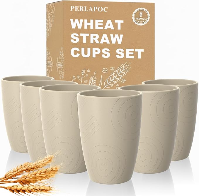 Unbreakable Wheat Straw Cups, Alternative to Plastic Cups Set 6 PCS, 16 OZ by Perlapoc