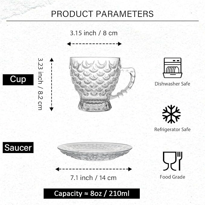 Glass Tea Cups and Saucers Set of 6 - Image 2