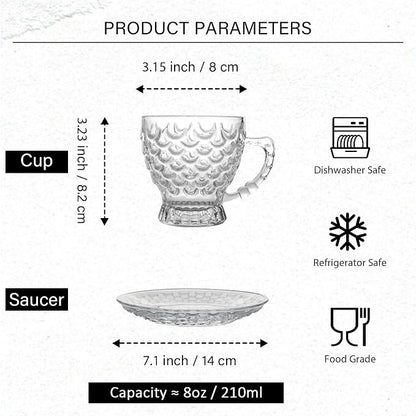 Glass Tea Cups and Saucers Set of 6 - Image 2