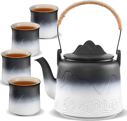 ZENS Japanese Tea Set with 4 Cups, 33.8oz Ceramic Infuser Pot by ZENSLIFESTYLE